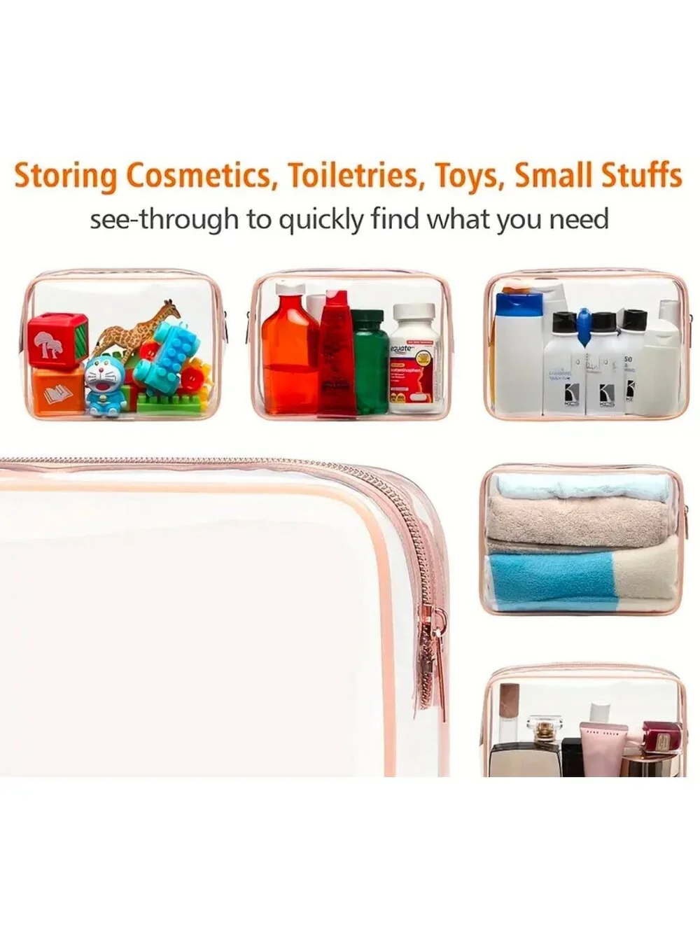 New - 2pcs Waterproof Transparent Toiletry Bag - Clear /Black Trim